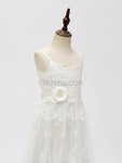 Ivory Tulle Lace A-line Long Flower Girl Dresses SDP1120
