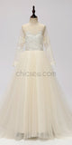 Long Sleeves Tulle Lace Long Flower Girl Dresses SDP1119