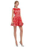 Red A-line Lace Short Sleeveless Homecoming Dresses, YKX047