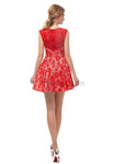 Red A-line Lace Short Sleeveless Homecoming Dresses, YKX047