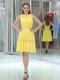 Yellow Chiffon A-line Sleeveless Beaded Homecoming Dresses, YKX070