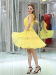 Yellow Chiffon A-line Sleeveless Beaded Homecoming Dresses, YKX070