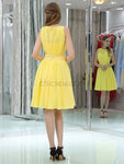 Yellow Chiffon A-line Sleeveless Beaded Homecoming Dresses, YKX070