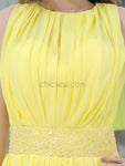 Yellow Chiffon A-line Sleeveless Beaded Homecoming Dresses, YKX070