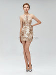 Pretty Halter Lace Up Applique Gold Short Homecoming Dresses XDM1109