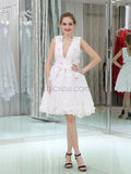 Gorgeous Deep V Neck Lace Applique A Line Short Homecoming Dresses XDM1167