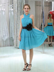 Unique Halter Blue Backless Chiffon A Line Short Homecoming Dresses XDM1163