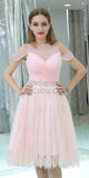 Pink Lace Pretty Short Homecoming Dresses SDP1128