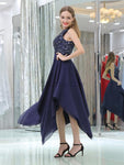 Navy High Low Beaded Chiffon Short Homecoming Dresses SDP1129