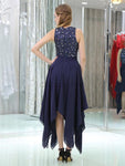 Navy High Low Beaded Chiffon Short Homecoming Dresses SDP1129