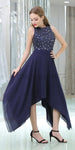 Navy High Low Beaded Chiffon Short Homecoming Dresses SDP1129