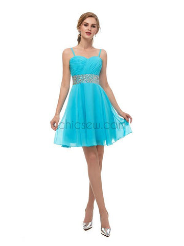 Simple Turquoise Spaghetti Strap Chiffon A Line Short Homecoming Dresses XDM1142