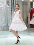 Gorgeous Deep V Neck Lace Applique A Line Short Homecoming Dresses XDM1167