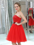 Sparkly Red Strapless Sequin A Line Tulle Short Homecoming Dresses XDM1160