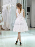 Gorgeous Deep V Neck Lace Applique A Line Short Homecoming Dresses XDM1167