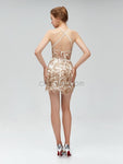 Pretty Halter Lace Up Applique Gold Short Homecoming Dresses XDM1109