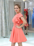 Fashion Irregular Satin A Line With Ruffles Short Homecoming Dresses XDM1164