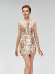 Pretty Halter Lace Up Applique Gold Short Homecoming Dresses XDM1109