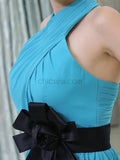 Unique Halter Blue Backless Chiffon A Line Short Homecoming Dresses XDM1163