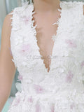 Gorgeous Deep V Neck Lace Applique A Line Short Homecoming Dresses XDM1167