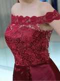 Pretty Off The Shoulder Burgundy Lace Top A Line Short Homecoming Dresses XDM1161