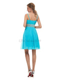 Simple Turquoise Spaghetti Strap Chiffon A Line Short Homecoming Dresses XDM1142