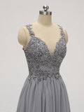 Unique Grey Lace Top A Line Chiffon Short Homecoming Dresses XDM1119