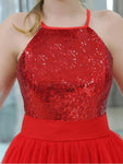 Shining Red Halter Sequin Tulle A Line Short Homecoming Dresses XDM1159