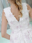 Gorgeous Deep V Neck Lace Applique A Line Short Homecoming Dresses XDM1167