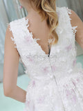 Gorgeous Deep V Neck Lace Applique A Line Short Homecoming Dresses XDM1167