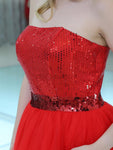 Sparkly Red Strapless Sequin A Line Tulle Short Homecoming Dresses XDM1160