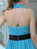 Unique Halter Blue Backless Chiffon A Line Short Homecoming Dresses XDM1163