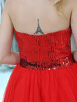 Sparkly Red Strapless Sequin A Line Tulle Short Homecoming Dresses XDM1160