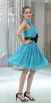 Unique Halter Blue Backless Chiffon A Line Short Homecoming Dresses XDM1163