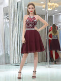 Halter Beaded Chiffon Short Homecoming Dresses SDP1126