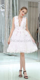 Gorgeous Deep V Neck Lace Applique A Line Short Homecoming Dresses XDM1167