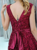 Unique Burgundy Lace Cap Sleeves A Line Short Homecoming Dresses XDM1158