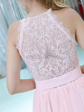 Charming V Neck Pink Lace Back Tulle A Line Short Homecoming Dresses XDM1166