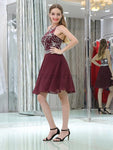 Halter Beaded Chiffon Short Homecoming Dresses SDP1126