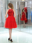 Shining Red Halter Sequin Tulle A Line Short Homecoming Dresses XDM1159