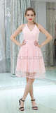 Charming V Neck Pink Lace Back Tulle A Line Short Homecoming Dresses XDM1166