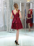 Unique Burgundy Lace Cap Sleeves A Line Short Homecoming Dresses XDM1158