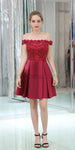 Pretty Off The Shoulder Burgundy Lace Top A Line Short Homecoming Dresses XDM1161