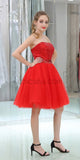 Sparkly Red Strapless Sequin A Line Tulle Short Homecoming Dresses XDM1160