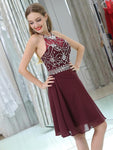 Halter Beaded Chiffon Short Homecoming Dresses SDP1126