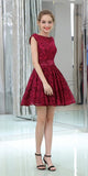 Unique Burgundy Lace Cap Sleeves A Line Short Homecoming Dresses XDM1158