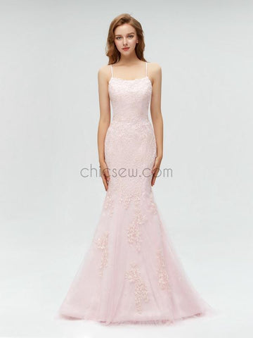 Gorgeous Pink Lace Mermaid Corss Back Prom Dress, YKX001