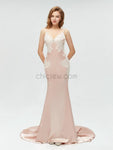 Charming Spaghetti Straps Mermaid Applique Sexy Backless Prom Dress, YKX002