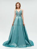 Gorgeous Taffeta A-line Beaded Backless Prom Dress, YKX003