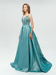 Gorgeous Taffeta A-line Beaded Backless Prom Dress, YKX003